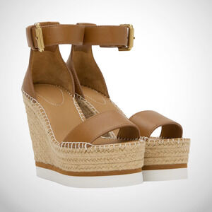 NEW See by Chloe Tan Glyn Espadrille Platform Woven Wedge Sandals size 41 11